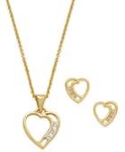 City By City Gold-tone Crystal Accented Open Heart Pendant Necklace And Matching Earrings