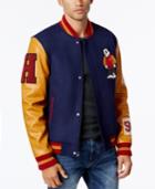 Hudson Nyc Men's Melton Wool Varsity Jacket With Faux-leather Sleeves