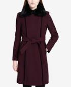 Calvin Klein Faux-fur-collar Velvet-trim Walker Coat
