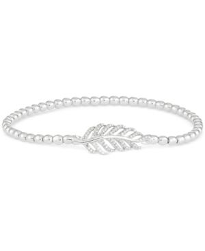 Wrapped Diamond Leaf Beaded Stretch Bracelet (1/6 Ct. T.w.) In Sterling Silver