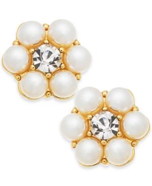 Charter Club Golf-tone Crystal & Imitation Pearl Flower Stud Earrings, Created For Macy's