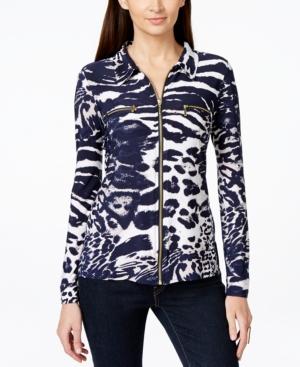 Inc International Concepts Zip-front Printed Shirt, Only At Macy's