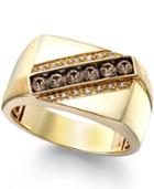 Men's Champagne And White Diamond Ring In 14k Gold (1/4 Ct. T.w.)