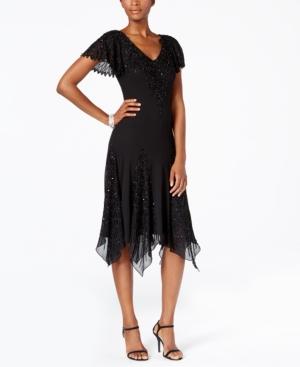 J Kara V-neck Handkerchief Hem Sparkle Dress
