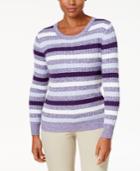 Karen Scott Cotton Striped Cable-knit Sweater, Created For Macy's