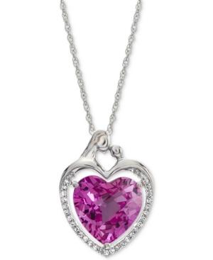Lab-created Pink Sapphire (5-7/8 Ct. T.w.) & White Sapphire (1/6 Ct. T.w.) Heart 18 Pendant Necklace In Sterling Silver
