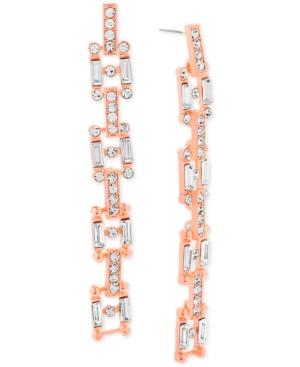 Steve Madden Rose Gold-tone Crystal Square Link Drop Earrings