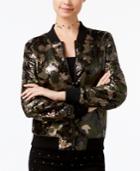 Say What Juniors' Sequined Camo-print Bomber Jacket