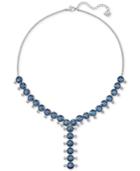 Swarovski Silver-tone Blue And Clear Crystal Y-neck Necklace