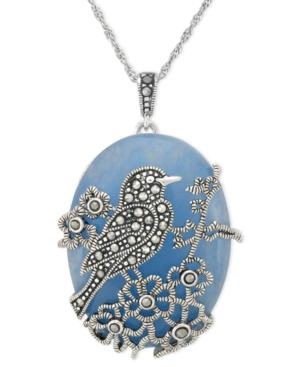 Genevieve & Grace Sterling Silver Necklace, Blue Jade (33-3/8 Ct. T.w.) And Marcasite Bird Pendant