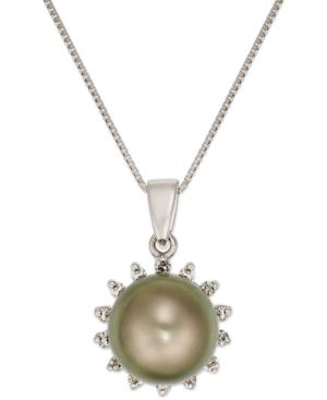 Tahitian Pearl (8mm) And Diamond (1/10 Ct. T.w.) Pendant Necklace In 14k White Gold