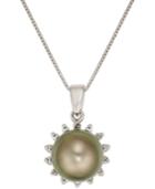 Tahitian Pearl (8mm) And Diamond (1/10 Ct. T.w.) Pendant Necklace In 14k White Gold