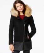 Bar Iii Faux-fur-trim Mixed-media Coat