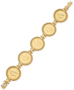 Lire Coin Bracelet In 14k Gold-plated Sterling Silver And 14k Gold-plated Bronze