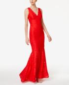 Betsy & Adam Lace V-neck Mermaid Gown