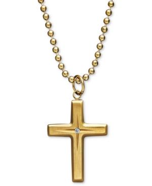 Yellow Ion Plated Stainless Steel Necklace, Diamond Accent Cross Pendant