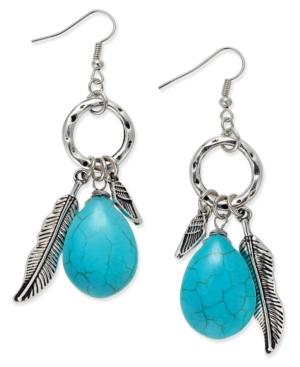 Silver-tone Turquoise-look And Feather Drop Earrings