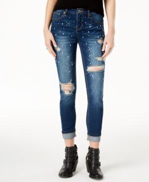 Blue Desire Juniors' Ripped Embellished Cuffed Skinny Jeans