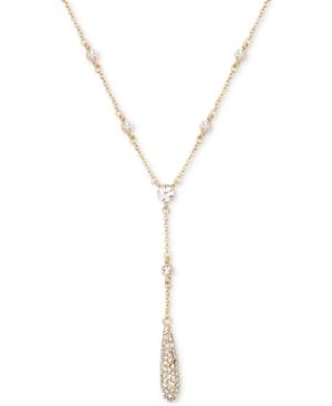 Anne Klein Silver-tone Pave Teardrop Lariat Necklace