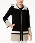 Jones New York Petite Hooded A-line Colorblocked Raincoat