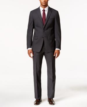 Calvin Klein Men's Extra Slim-fit Charcoal Grid Suit