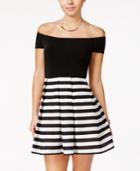 City Studios Juniors' Off-the-shoulder Striped Fit & Flare Dress