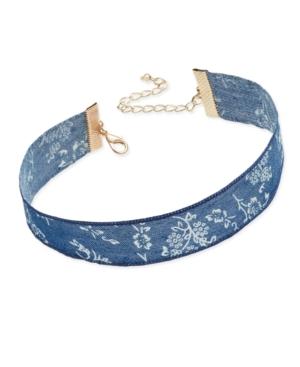 Inc International Concepts Gold-tone Floral Denim Choker Necklace, Only At Macy's