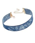 Inc International Concepts Gold-tone Floral Denim Choker Necklace, Only At Macy's