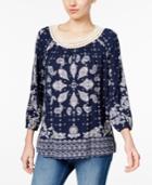 Style & Co Crochet-trim Printed Top, Only At Macy's