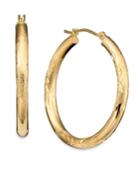 10k Gold Earrings, Polished Engraved Hoop
