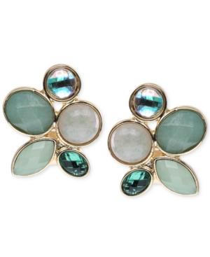 Jones New York Gold-tone Faceted Green Stone Clip-on Earrings