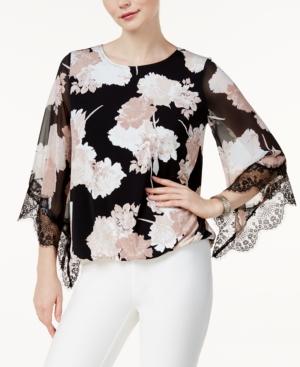 Alfani Floral-print Angel-sleeve Top, Created For Macy's