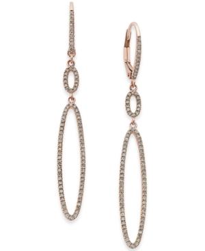 Diamond Pave Oval Double Drop Earrings (1/3 Ct. T.w.) In 14k Rose Gold