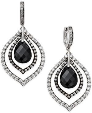 Onyx (9x13x5-1/2mm) Briolette And Swarovski Zirconia Drop Earrings In Sterling Silver