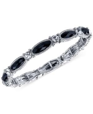 2028 Silver-tone Black Stone And Crystal Stretch Bracelet, A Macy's Exclusive Style