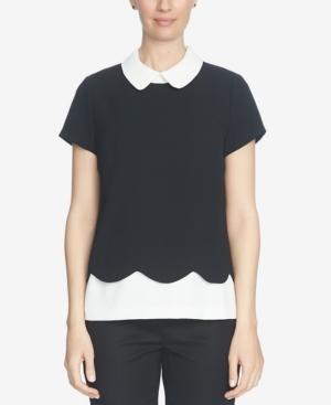 Cece Colorblocked Scalloped Peter Pan-collar Top