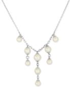 Majorica Sterling Silver Imitation Multi-pearl (6-8mm) Dangle Collar Necklace