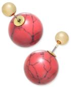 Gold-tone Marble-look And Metallic Ball Front And Back Earrings
