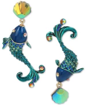 Betsey Johnson Extra Large Blue Crystal Fish Mismatch Earrings, 2.5