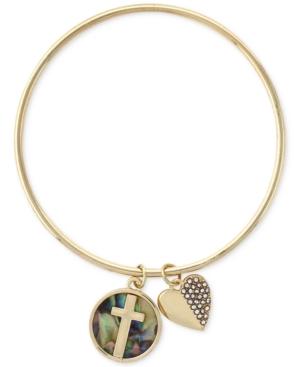 Bcbgeneration Gold-tone Dual Charm Cross Bangle Bracelet