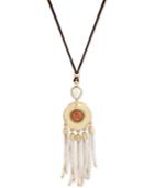 Lucky Brand Gold-tone Beaded Stone & Leather Adjustable Slider Pendant Necklace