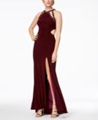 Betsy & Adam Embellished Cutout Contrast-lined Gown