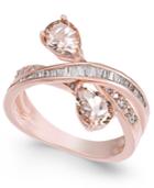 Morganite (1-1/5 Ct. T.w.) And Diamond (3/8 Ct. T.w.) Crisscross Ring In 14k Rose Gold