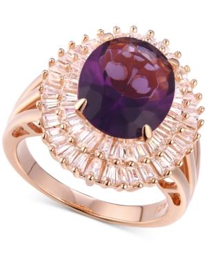 Cubic Zirconia February Baguette Statement Ring In 14k Rose Gold-plated Sterling Silver