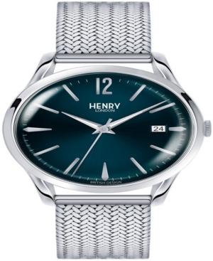 Henry London Knightsbridge Ladies 39mm Silver Stainless Steel Mesh Bracelet Watch With Silver Stainless Steel Casing