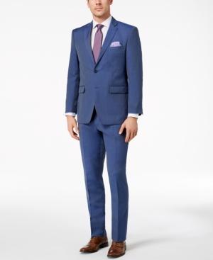 Perry Ellis Men's Slim-fit Stretch Blue Linen Suit