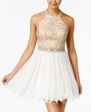 City Studios Juniors' Embellished Halter Fit & Flare Dress