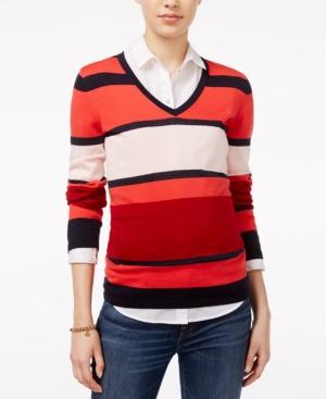 Tommy Hilfiger Striped V-neck Sweater, Only At Macy's