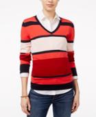 Tommy Hilfiger Striped V-neck Sweater, Only At Macy's