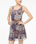 Bcx Juniors' Printed Belted A-line Dress